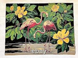 Original Mirror Strip Framed Serigraph 1940's Two Pink Flamingos Hemia Calpini