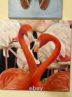 Original Oil Painting of Pink Flamingos and Red Flamingos, Oil Painting on canvas