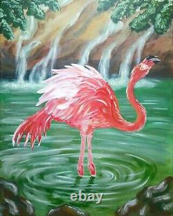 Original Painting Canvas Flamingo Bird Nature Contemporary Art Realism