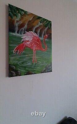 Original Painting Canvas Flamingo Bird Nature Contemporary Art Realism