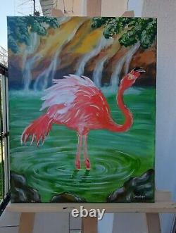 Original Painting Canvas Flamingo Bird Nature Contemporary Art Realism