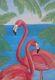 Original Painting Couple Pink Flamingo Tropical Bird Art Drawing 11.5x16 Inches