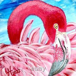Original Pink Flamingo Hand Painted Ceramic Plate Art Tristina Dietz Elmes