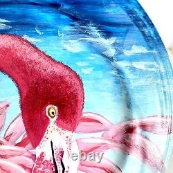 Original Pink Flamingo Hand Painted Ceramic Plate Art Tristina Dietz Elmes