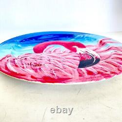 Original Pink Flamingo Hand Painted Ceramic Plate Art Tristina Dietz Elmes