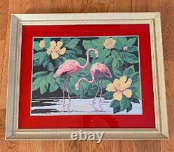 Original Vintage 1940's Pink Flamingos Duet Serigraph Florida Hemia Calpini