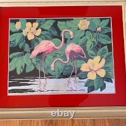 Original Vintage 1940's Pink Flamingos Duet Serigraph Florida Hemia Calpini
