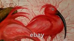 Original art animal red birds painting figurative decorative realism home decor
