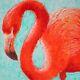 Original Oil Painting On Canvas. Pink Flamingo. 20''x20'