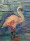 Pink Flamingo Beach Tropical Bird 8x10 Impressionism Oil Painting Jose Trujillo