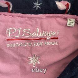 PJ Salvage Navy Blue Pink Christmas Santa Flamingo Flannel Pajama Set Size M