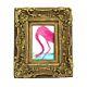 Painting Pink Flamingo Mixed Media On Board In Old Frame Art Decor Gift