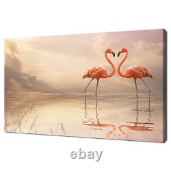 Pair Of Pink Flamingos In Love Birds At Sunset Canvas Print Wall Art Picture