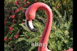 Pair of Giant Pink Metal Flamingo Garden Lawn Ornament Bird Statue Outdoor Pond