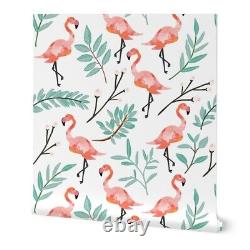 Peel-and-Stick Removable Wallpaper Flamingo Bird Animal Watercolor Leaves