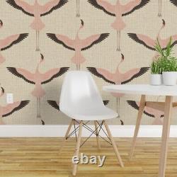 Peel-and-Stick Removable Wallpaper Flamingo Birds On Tan Retro Japanese Style