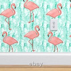 Peel-and-Stick Removable Wallpaper Flamingo Coral Aqua Summer Bird Flamingos