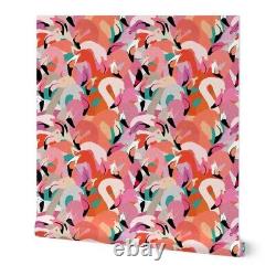 Peel-and-Stick Removable Wallpaper Flamingo Pink Orange Modern Bird Feathers