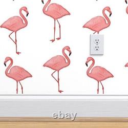 Peel-and-Stick Removable Wallpaper Flamingo Pink White Beach Birds Flamingos