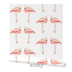 Peel-and-Stick Removable Wallpaper Flamingo Tropical Bird Watercolor Pink Coral