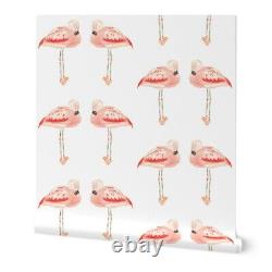 Peel-and-Stick Removable Wallpaper Flamingo Tropical Bird Watercolor Pink Coral
