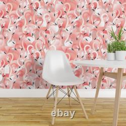 Peel-and-Stick Removable Wallpaper Flamingos Pink Birds Animals Taupe Tropical