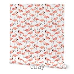 Peel-and-Stick Removable Wallpaper Pink Watercolor Flamingo Birds White