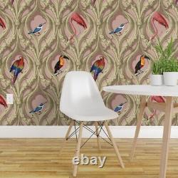 Peel-and-Stick Removable Wallpaper Tropical Birds Vintage Retro Flamingo Art