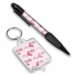 Pen & Keyring (Rectangle) Tropical Pink Flamingos Bird #2081