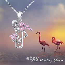 Pink Bird Flamingo Pendant Necklace Gifts for Women 925 Silver Sterling Jewelry
