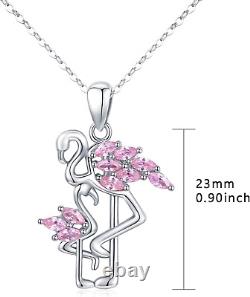 Pink Bird Flamingo Pendant Necklace Gifts for Women 925 Silver Sterling Jewelry