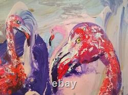 Pink Flamingo Abstract Love Art Original Oil Painting Author Artist SvinarOksana