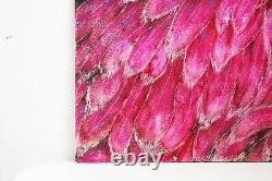 Pink Flamingo Bird Original Oil Painting, Loft Boho style dark color wall art