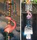 Pink Flamingo Bird Swag Lamp Chandelier Crystal Brass Porcelain Tropical Bathroo