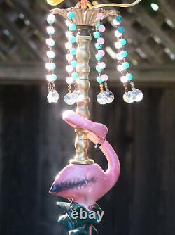 Pink Flamingo Bird Swag Lamp Chandelier Crystal brass porcelain Tropical bathroo