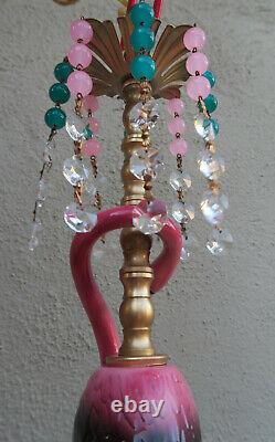 Pink Flamingo Bird Swag Lamp Chandelier Glass Crystal brass porcelain Whimsical