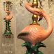 Pink Flamingo Bird Swag Lamp Chandelier Glass Crystal Brass Porcelain Beaded Dsg