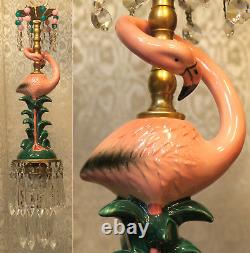 Pink Flamingo Bird Swag Lamp Chandelier Glass Crystal brass porcelain beaded dsg