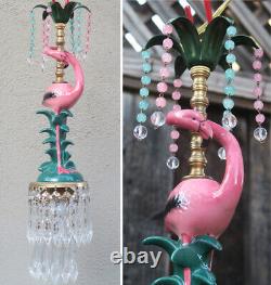 Pink Flamingo Bird Swag Lamp Chandelier Glass Crystal brass porcelain opaline be