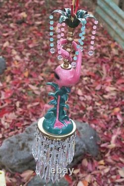 Pink Flamingo Bird Swag Lamp Chandelier Glass Crystal brass porcelain opaline be