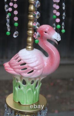 Pink Flamingo Bird Swag Lamp Chandelier Glass Crystal brass porcelain unique