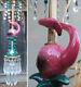 Pink Flamingo Bird Swag Lamp Chandelier Glass Crystal Porcelain Beads Bamboo Dsg