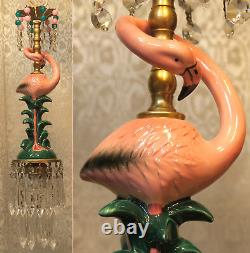 Pink Flamingo Bird ceiling Lamp Chandelier Glass Crystal brass porcelain beaded