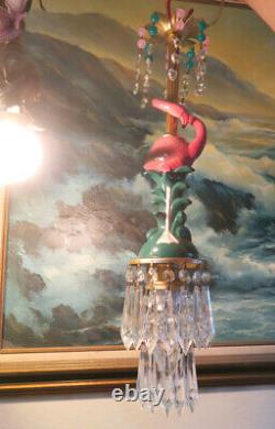 Pink Flamingo Bird ceiling Lamp Chandelier Glass Crystal porcelain beads Bamboo