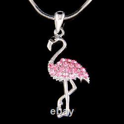 Pink Flamingo Bird made with Swarovski Crystal charm 18 chain Jewelry Necklace