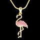 Pink Flamingo Bird Made With Swarovski Crystal Charm Jewelry Gold Tone Necklace