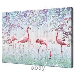 Pink Flamingo Birds In Delicate Garden Fantasy Canvas Print Wall Art Picture