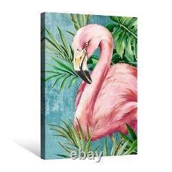 Pink Flamingo Canvas Wall Art Tropical Bird Paintings Pictures Green Palm Lea