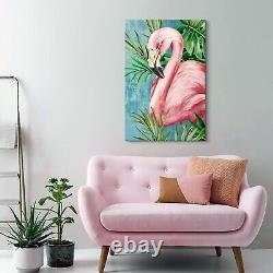 Pink Flamingo Canvas Wall Art Tropical Bird Paintings Pictures Green Palm Lea