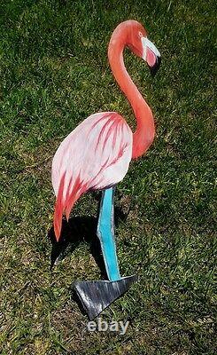Pink Flamingo Carved painted Palm Tree Frond bird art nautical coastal birds